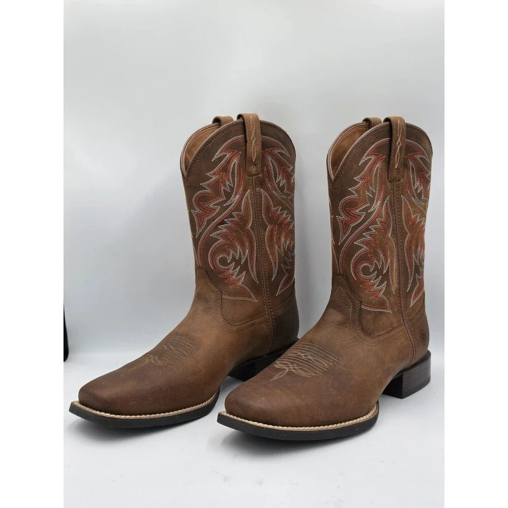 Ariat Sport Herdsman Mens 10 EE Brown Leather Square Toe Western Cowboy Boots